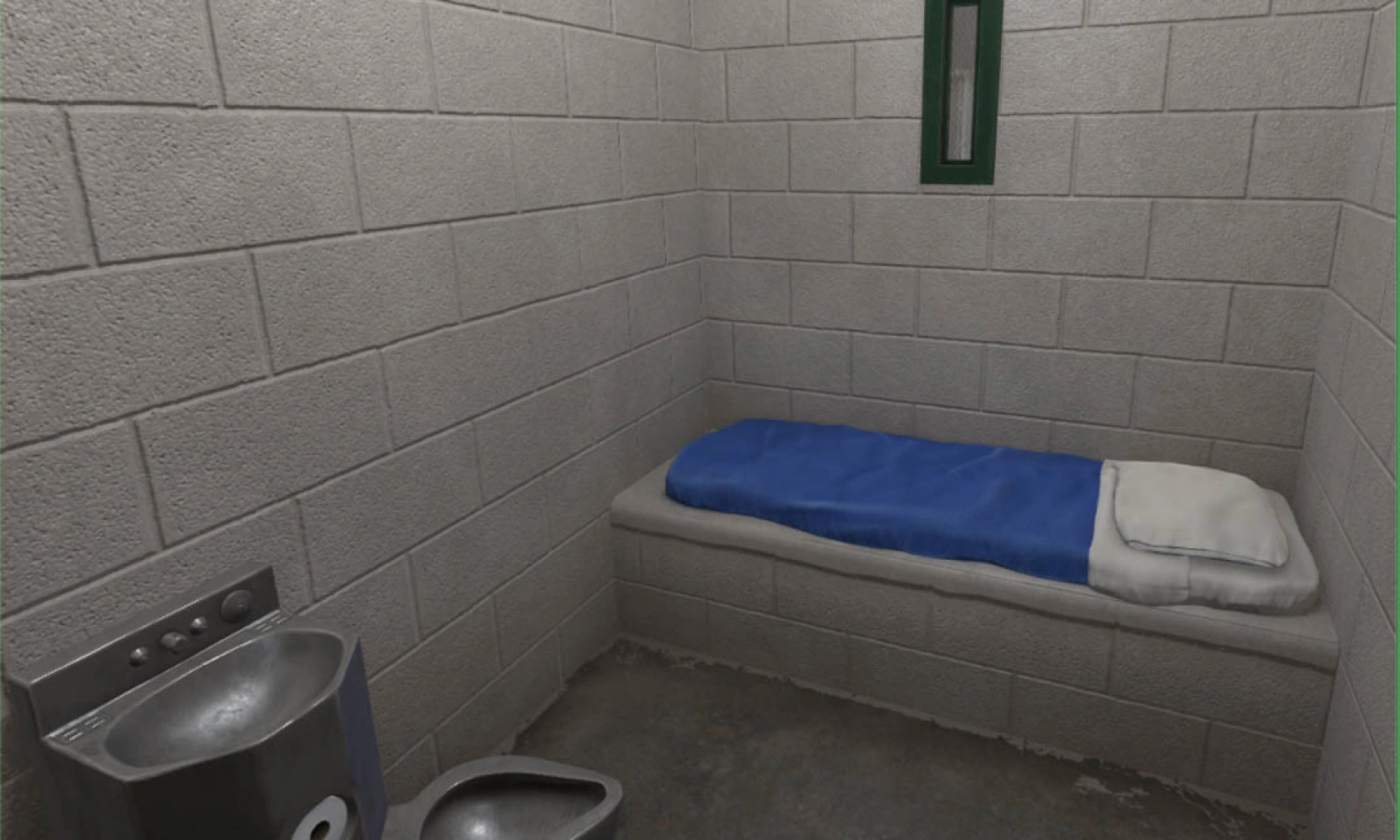 virtual prison cell with bed